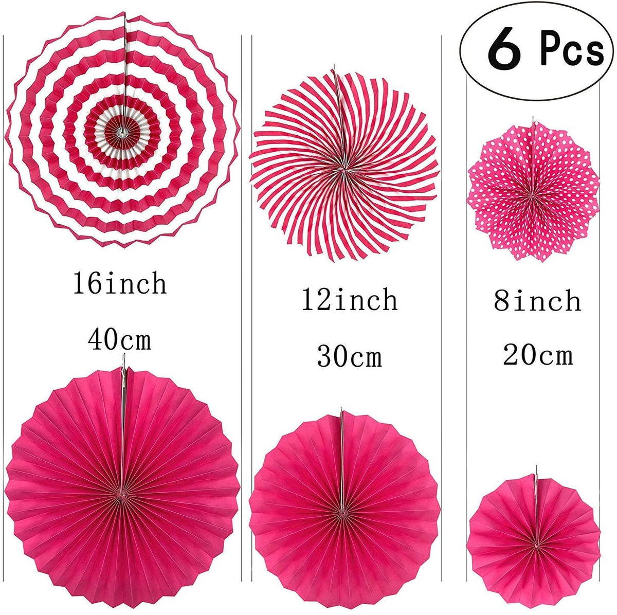 Set of 6 Red Hanging Paper Fan Decorations, Pinwheel Wall Backdrop Party Kit 8, 12, 16 by Efavormart