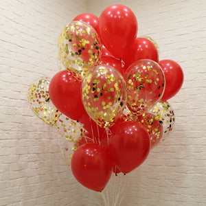 Red And Gold Chrome Confetti Balloon