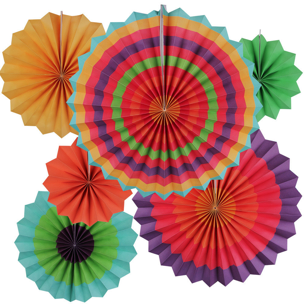 Multicolour paper fans hanging decor 4 - 6 pcs