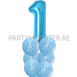 1st birthday boy blue balloons bouquet 2 - PartyMonster.ae