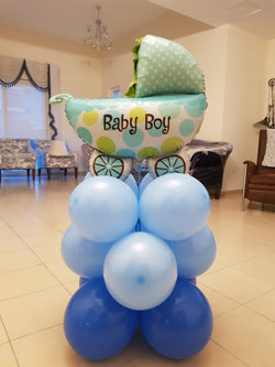 Baby Boy Pram Balloon Pillar - PartyMonster.ae