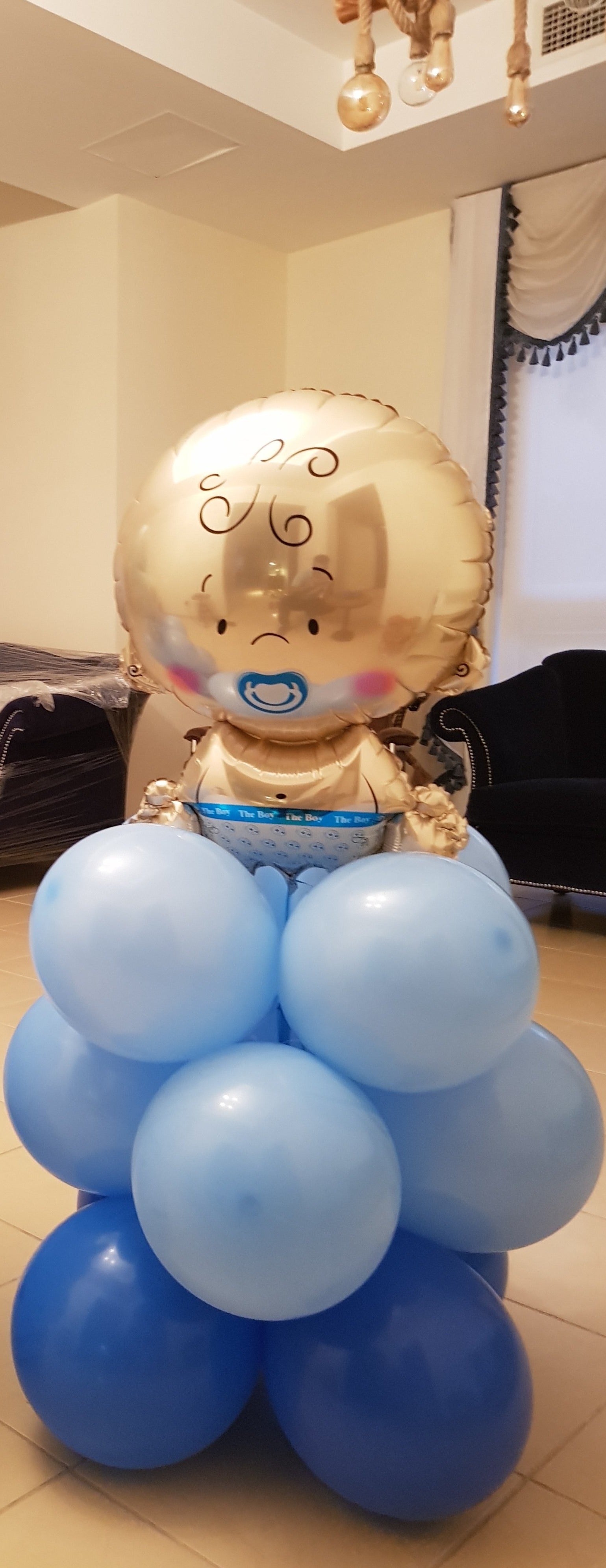 Baby Boy Pram Balloon Pillar - PartyMonster.ae