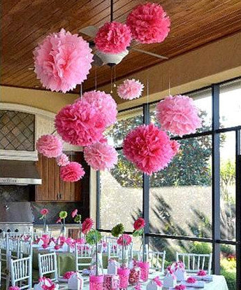 Pom Pom Hanging Tissue Decoration - Pink - PartyMonster.ae