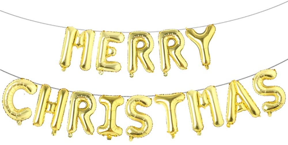 Merry Christmas Golden Balloons Bunting Set