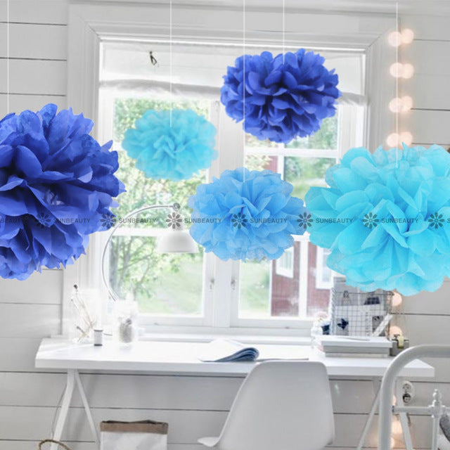 Pom Pom Hanging Tissue Decoration - Blue - PartyMonster.ae