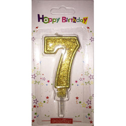 Number 7 birthday candle, golden glitter - PartyMonster.ae