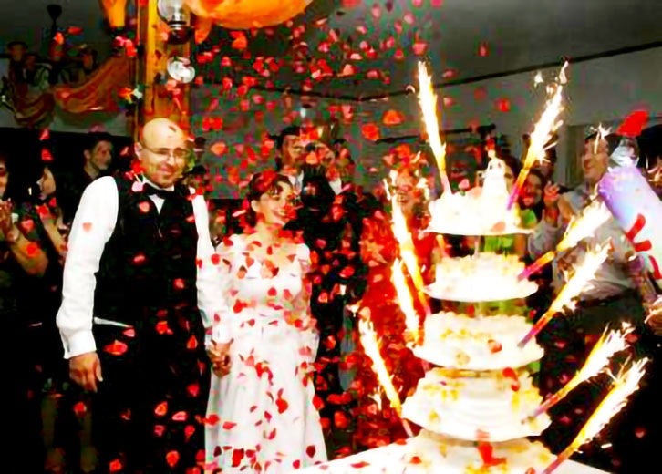 Sparkling candles at a wedding 