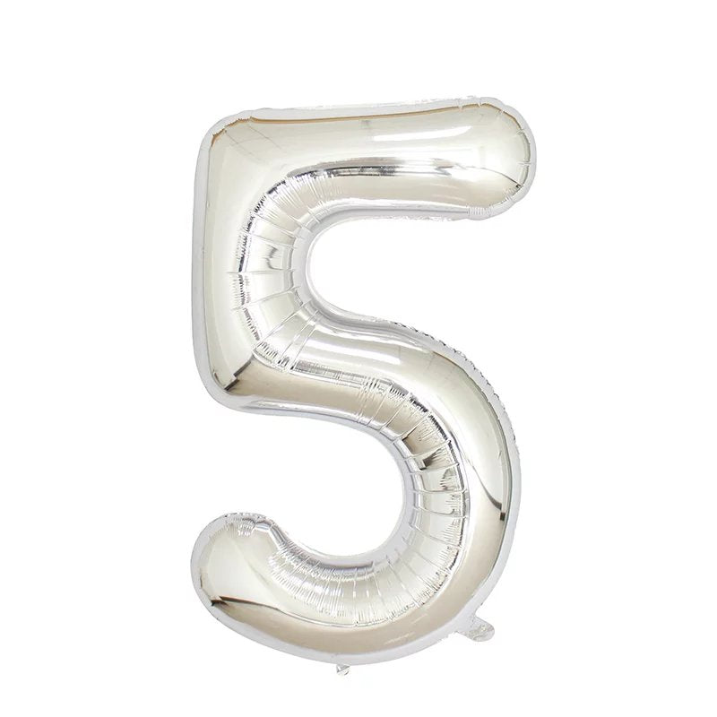 Number 5 Silver Foil Balloon 40