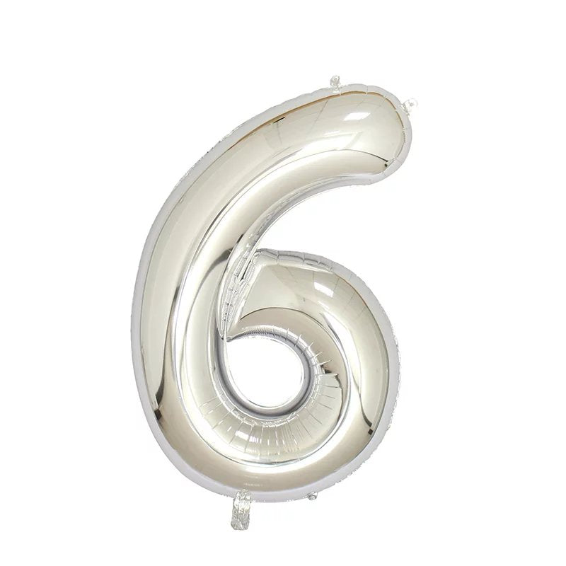 Number 6 Silver Foil Balloon 40