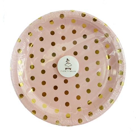 Pink & Golden Polka paper plates for sale in Dubai