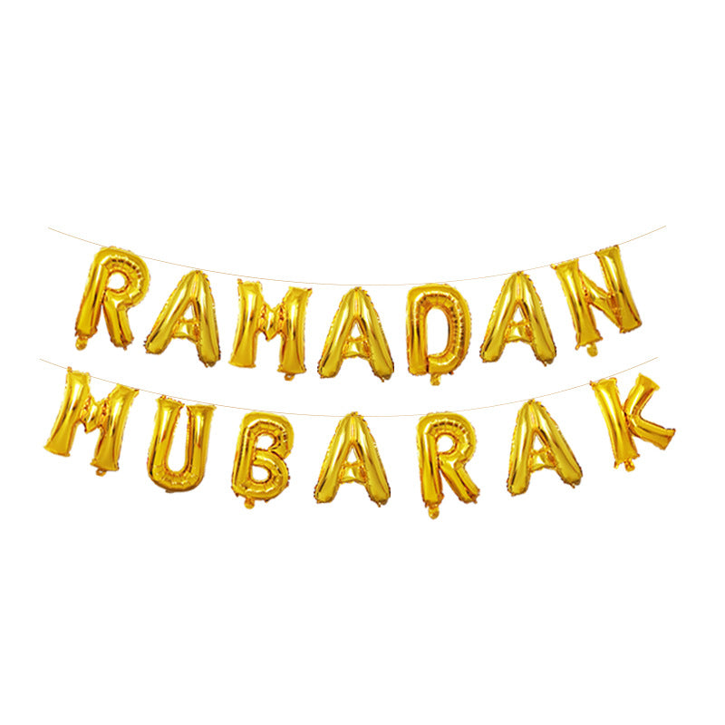 Ramadan Mubarak golden balloons bunting banner set - PartyMonster.ae