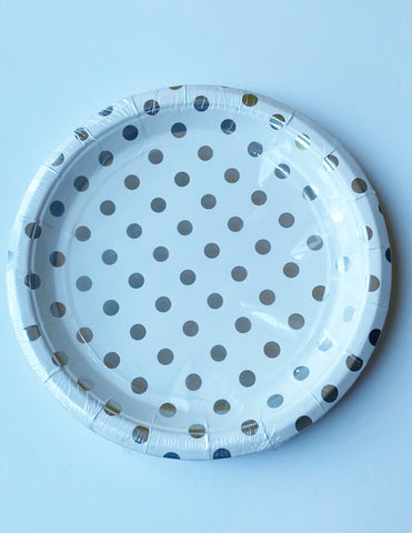 Silver Polka Dots Paper Plates for sale online in Dubai