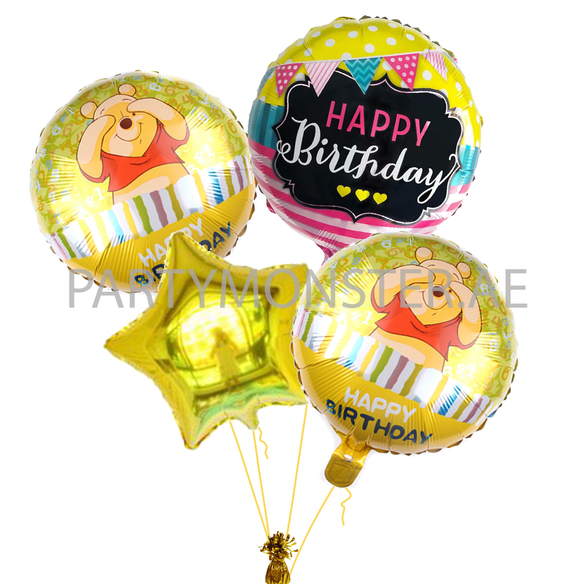 Winnie the Pooh birthday balloons bouquet - PartyMonster.ae