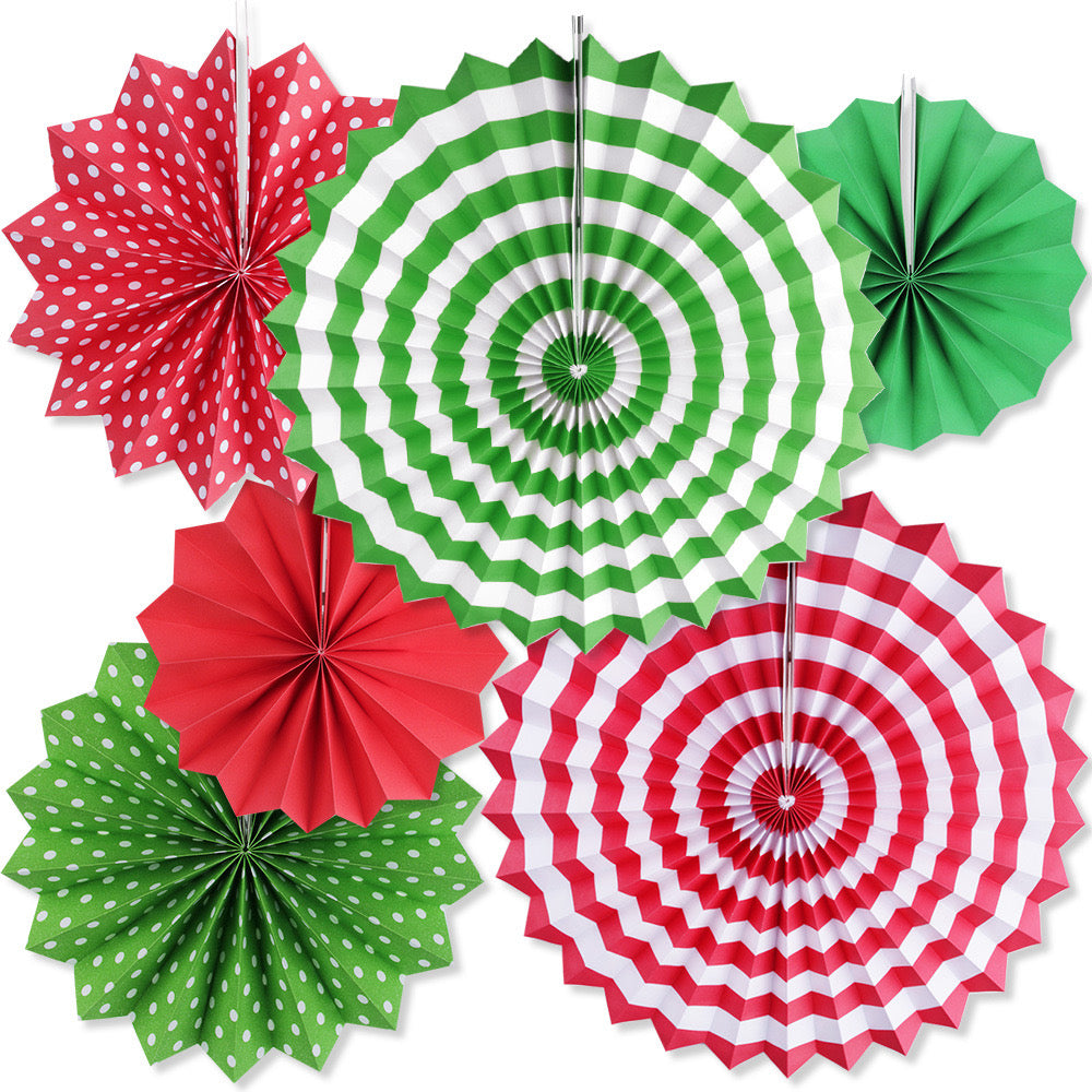 Red and green paper fans hanging decor for sale online in Dubai