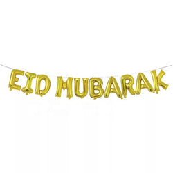 Eid Mubarak foil balloons bunting banner set (golden) - PartyMonster.ae