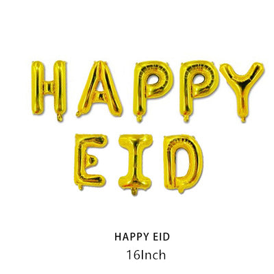 Happy Eid foil balloons bunting banner set (golden) - PartyMonster.ae