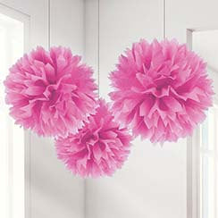 Pom Pom Hanging Tissue Decoration - Hot Pink - PartyMonster.ae