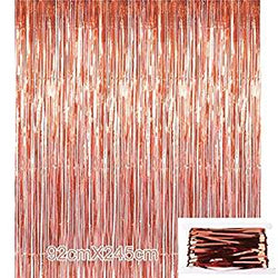 Rose Gold Tassel/ tinsel Foil curtain, backdrop 2m - PartyMonster.ae